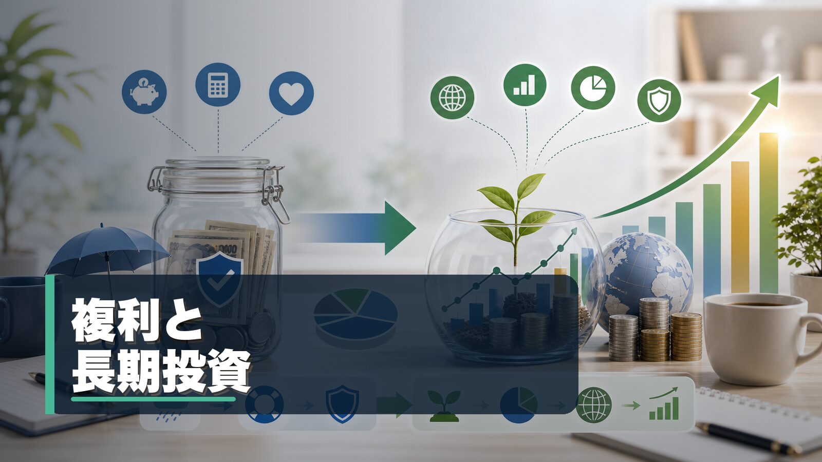 複利と長期投資で資産形成を進めるイメージ