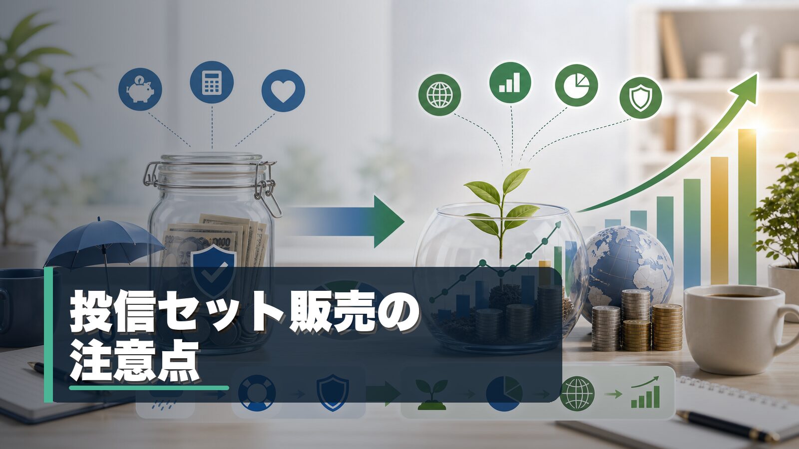 定期預金と投資信託のセット販売の注意点を整理するイメージ