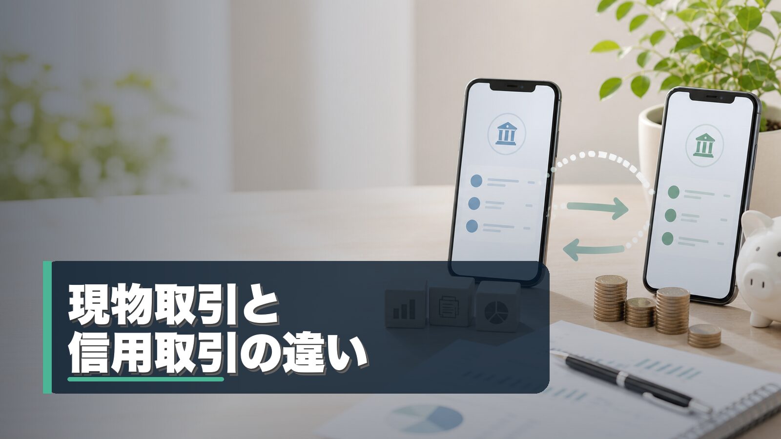 現物取引と信用取引の違いを比較するイメージ