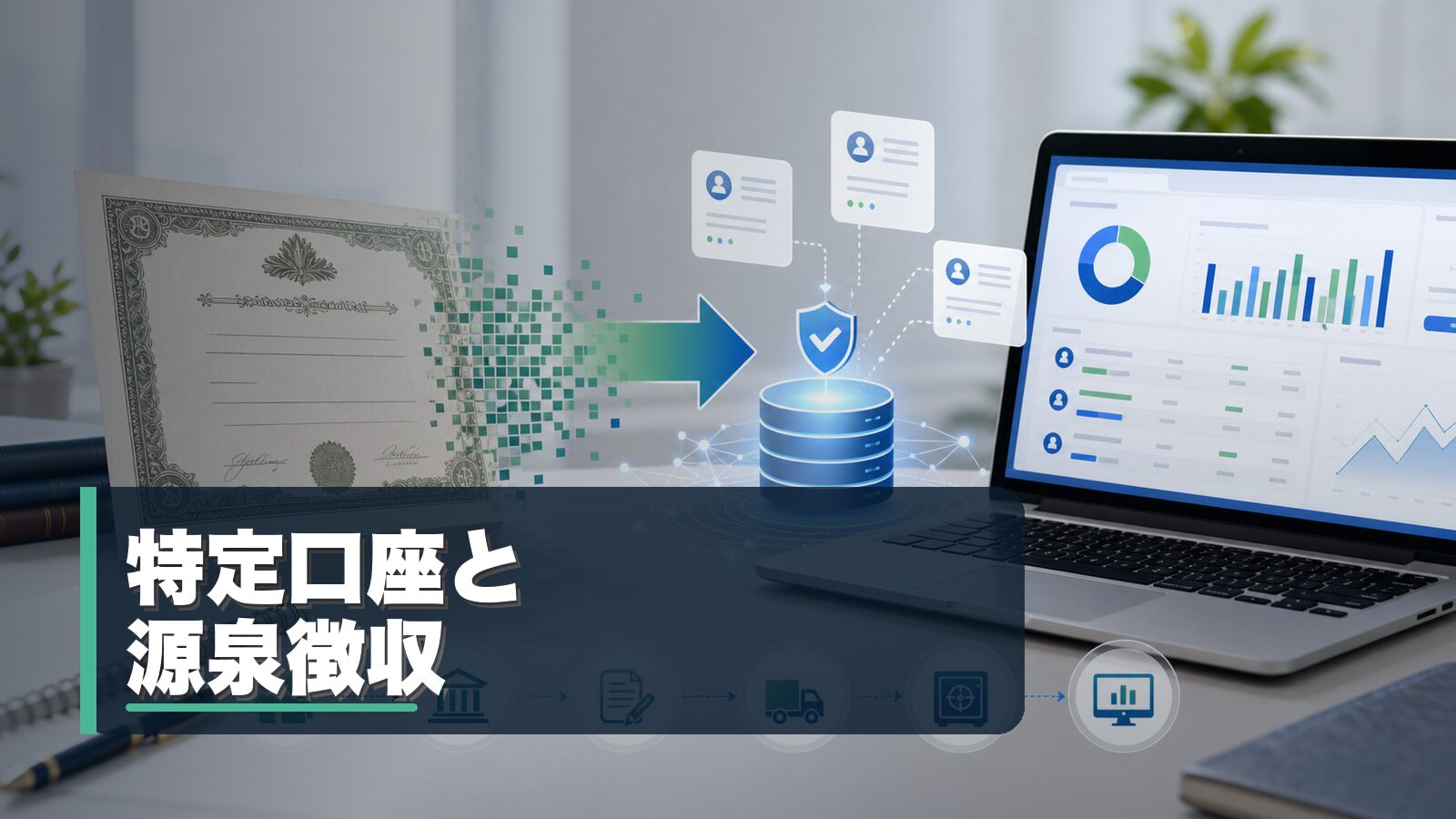 特定口座の源泉徴収ありとなしを比較するイメージ