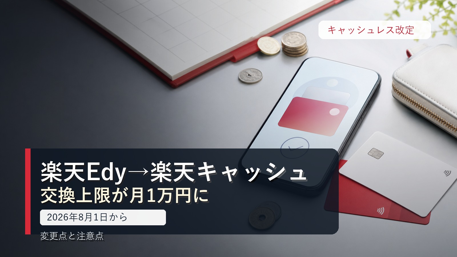 楽天Edyから楽天キャッシュへの交換上限が月1万円になる変更点を示すイメージ