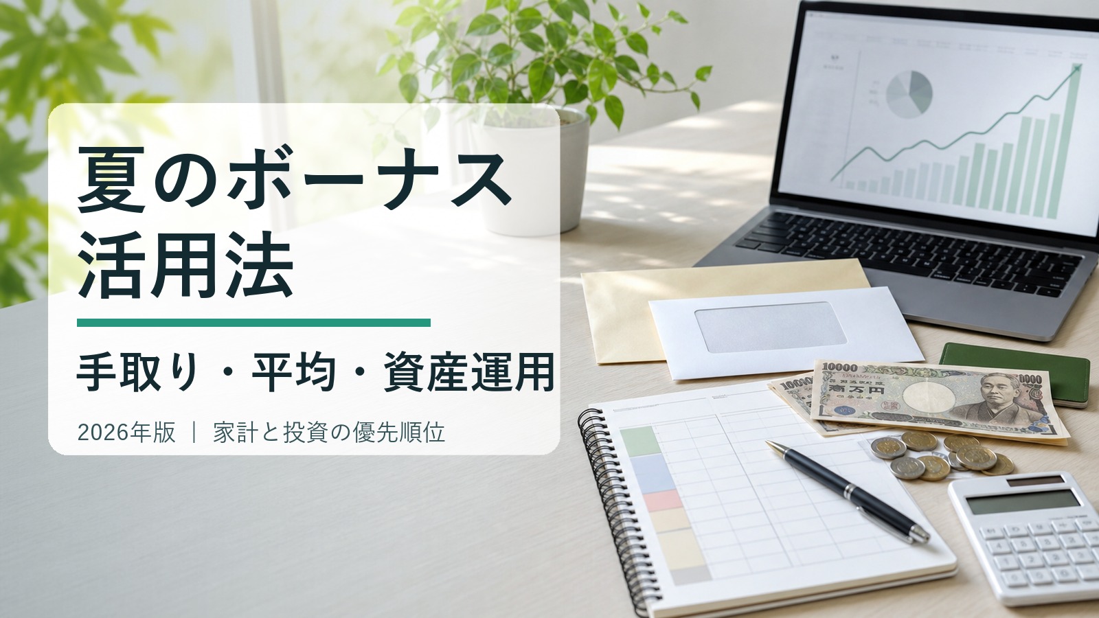 夏のボーナスの手取り、平均、資産運用の優先順位を整理するイメージ